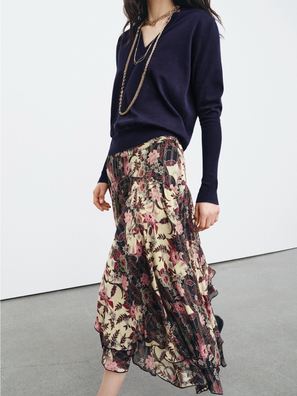 Zara Chiffon Maxi Skirt - Pink Floral